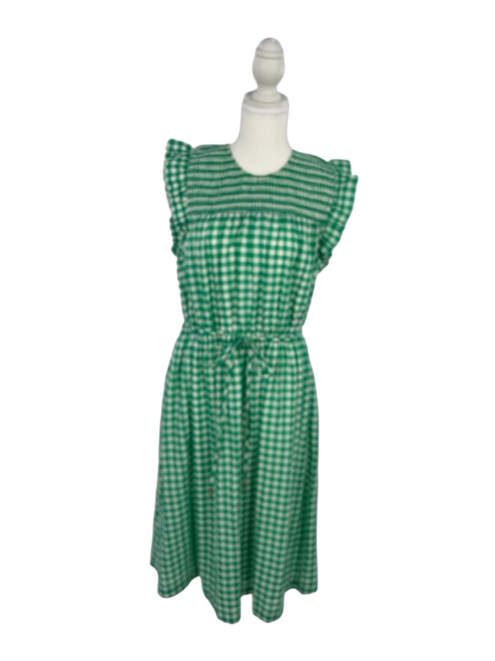 Draper James RSVP Green Gingham Smocked Midi Dress Large Cotton Tie Waist